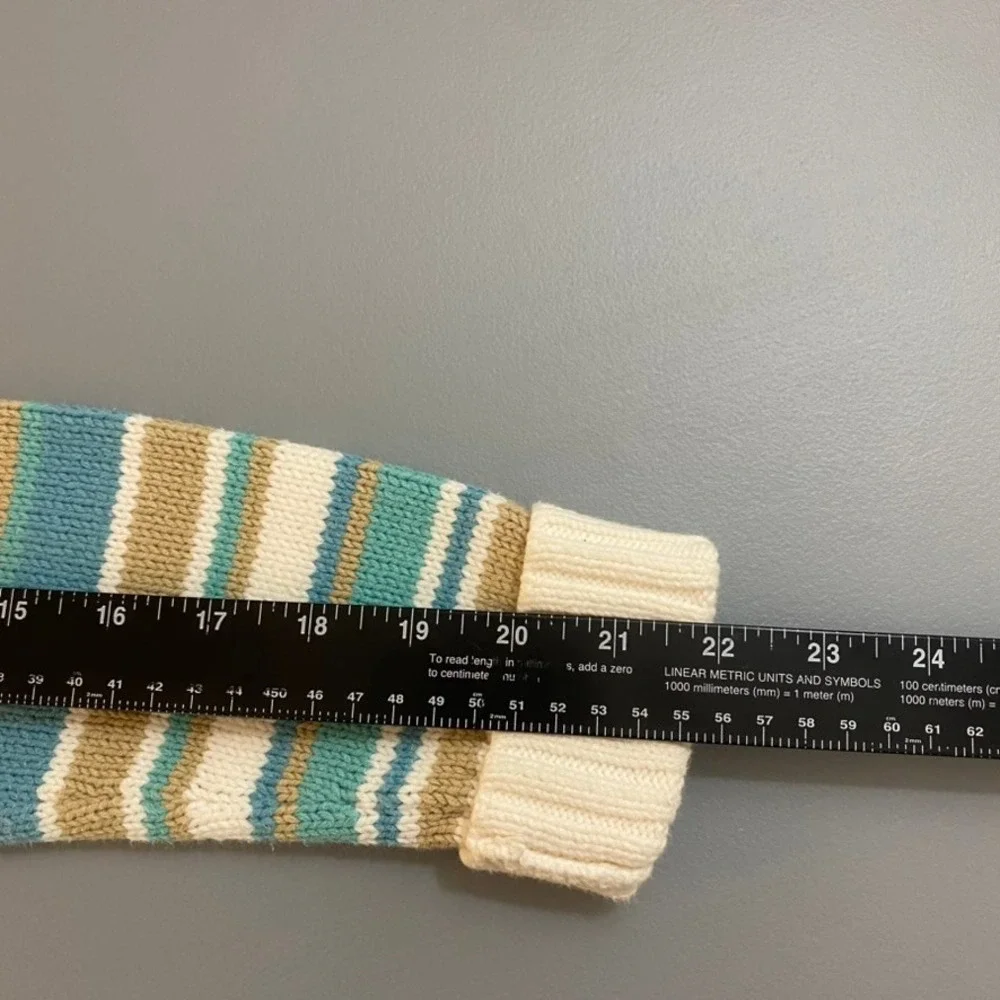 Teal‎ & Tan Striped Button Shoulder Sweater S Boho Chic Coastal Cottagecore Knit